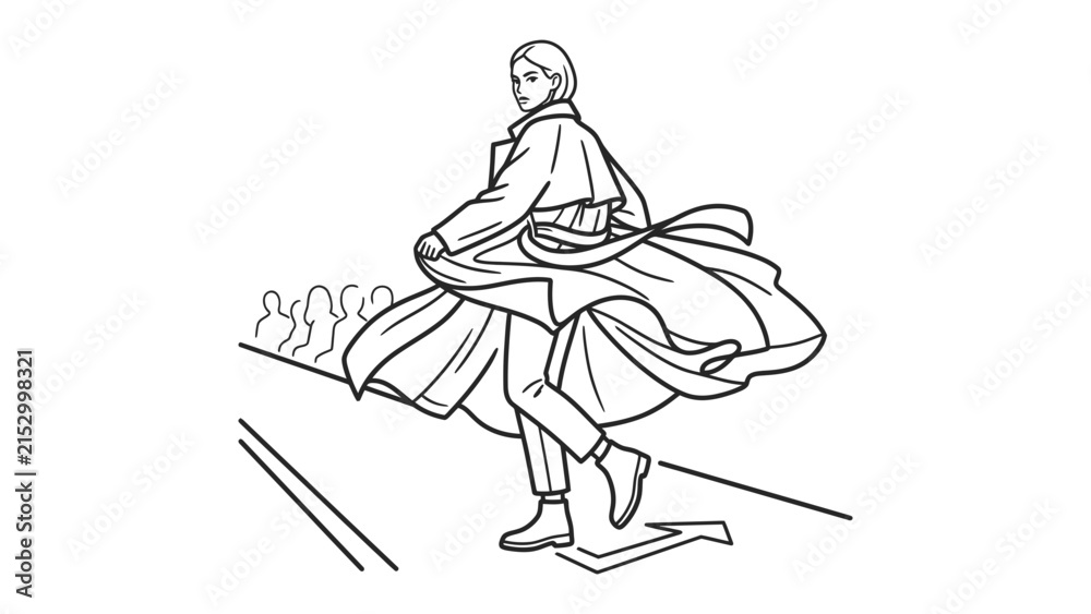 Obraz premium Baseball Player in Motion: A dynamic illustration of a baseball player, mid-stride with a flowing coat, capturing the energy and drama of the game on the field with spectators in the background.