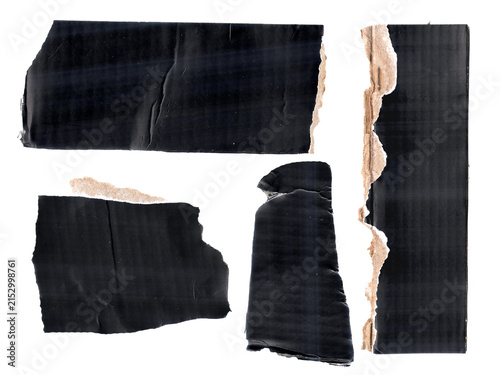 Black Torn Cardboard Paper Pieces Isolated on transparent Background