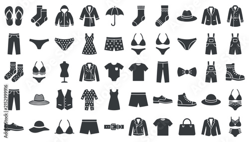 Foto Clothing and Apparel Silhouette Icon Set – Shirts, Fashion Accessories & Outerwe
