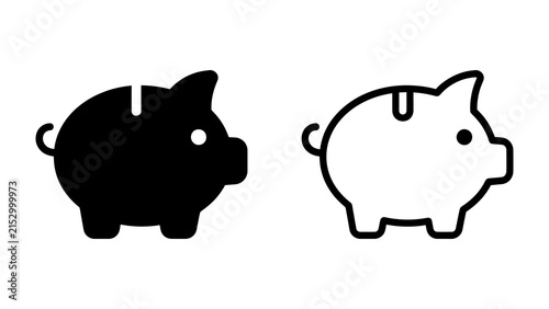Piggy Bank Icon: Two simple, stylized piggy bank icons, one solid black and one outlined in black, represent saving and financial security.