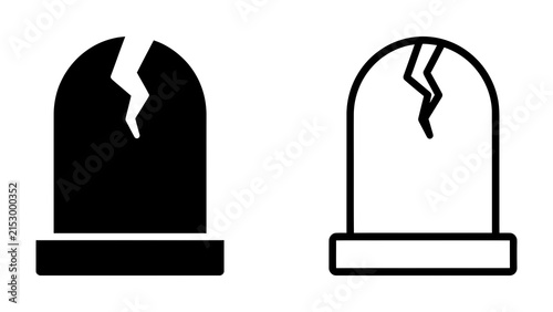 Foto Cracked Tombstone Icon: A stark black and white illustration depicting two cracked tombstones, symbolizing loss, memorial, and remembrance
