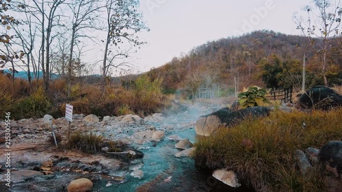 hotspring boiling river water source muang rae hotspring in pai thailand camera jib