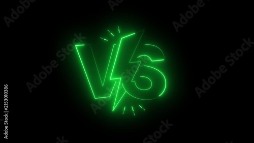 Abastract glowing neon verses animation. Against, bumper, design, fight, football, game, intro animated VS lettering with neon effect.