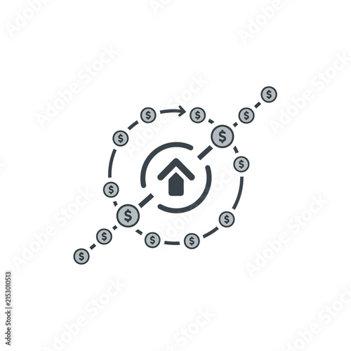 A simple icon showing financial growth and a circular money flow