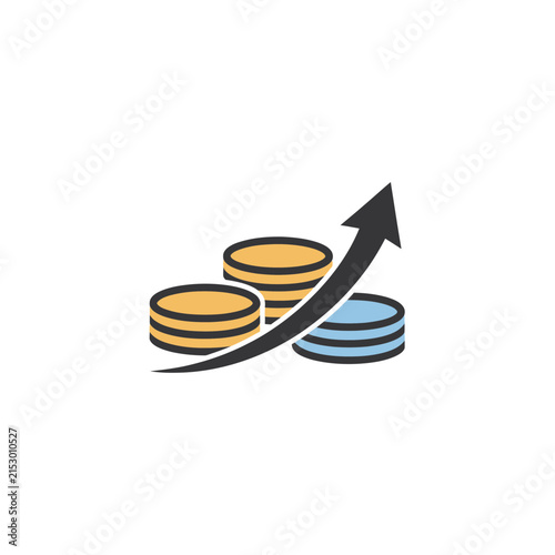 A simple icon showing stacks of coins with an upward arrow