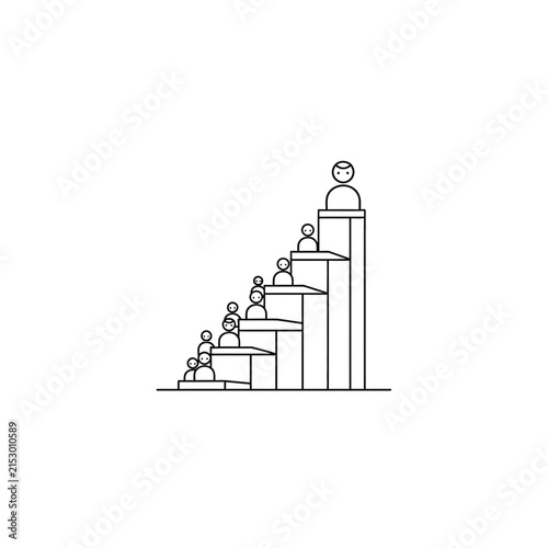 A simple line drawing showing people climbing up a tall staircase