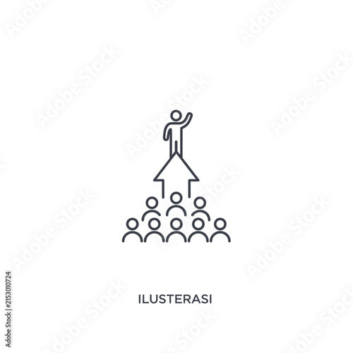 A simple line icon showing a leader standing on an arrow