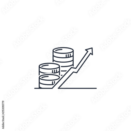 A simple line icon showing rising stacks of metallic coins