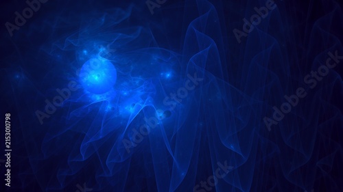 Illustration created as a 3D render without generative AI, abstract futuristic energy burst and geometric cosmic light background