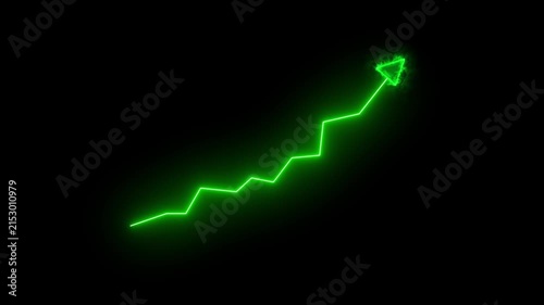 Glowing Neon Upward Graph Line Animation on Solid Black Background for Financial Growth Concepts, Stock Market Success, and Cyberpunk Data Trend Visuals. 4k animation.