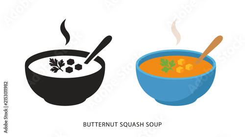 Butternut squash soup illustration with black and orange color schemes