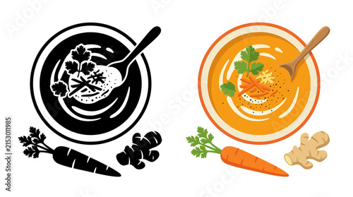 Carrot soup with ingredients a colorful vector illustration