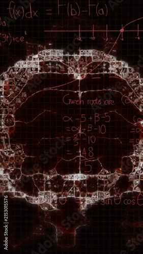 Animation of human brain and dna helix over mathematics formulas and geometry angles