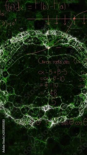 Animation of human brain over mathematics formulas and geometry angles on black background