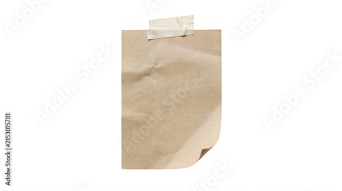 Paper note with adhesive tape attached adhesive reminder stationary wrinkled textured isolated background