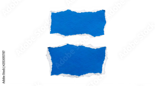 Paper torn blue pieces isolated on white background with fragment isolated background material rectangles backdrop