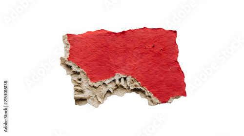 Paper red textured torn edge isolated on white background with textured isolated background material fragment