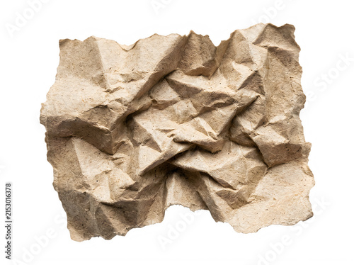 Crumpled textured paper in light brown with craft paper aged paper texture background crumpled wrinkled material