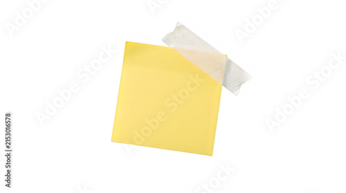 Sticky note on white background with adhesive reminder stationery attached information communication business