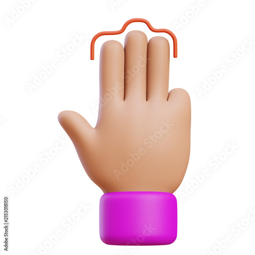 Foto 3D Hand Gesture Icon: A stylized 3D illustration of a human hand making a gesture, with fingers held up and an orange curved line above, rendered in a clean, modern aesthetic