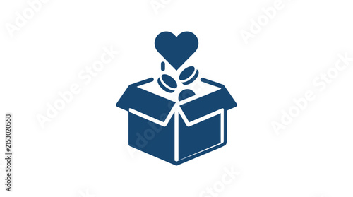 Donation Box with Heart and Coins Icon