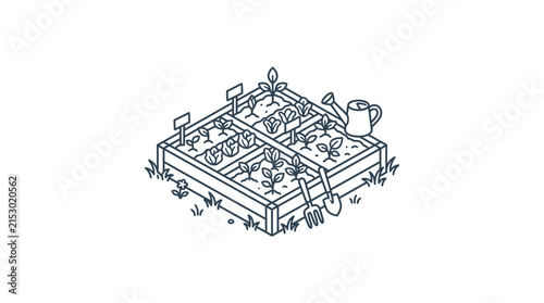 Isometric Raised Garden Bed Vector Illustration