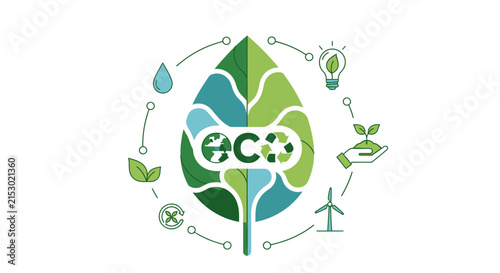 Eco Friendly Concepts with Green Leaves and Sustainable Energy Icons