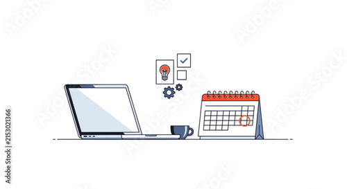Planning and Productivity Workspace with Laptop and Calendar