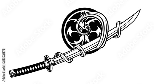 Japanese Katana Sword with Traditional Emblem - Vintage Style