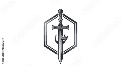 Medieval Heraldry Emblem with Sword and Crown - Noble Symbol
