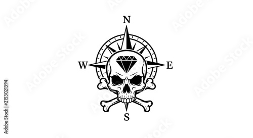 Nautical Compass with Skull and Crossbones, Directional Symbol