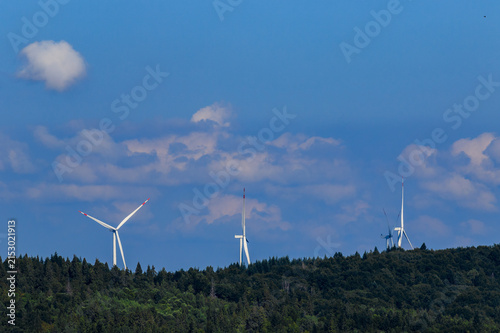 Wind turbines among the Carpathian Mountains. Ecological energy concept in Ukraine