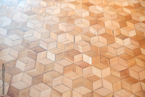 Handmade geometric wooden flooring with natural wood texture