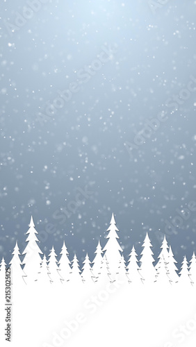 Christmas snowy tree landscape with realistic snowfall vertical illustration background.