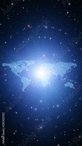 Binary code circular with world map cyberspace illustration.