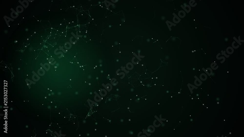 Abstract Green Particle Motion Background with Floating Glowing Dust Elements.