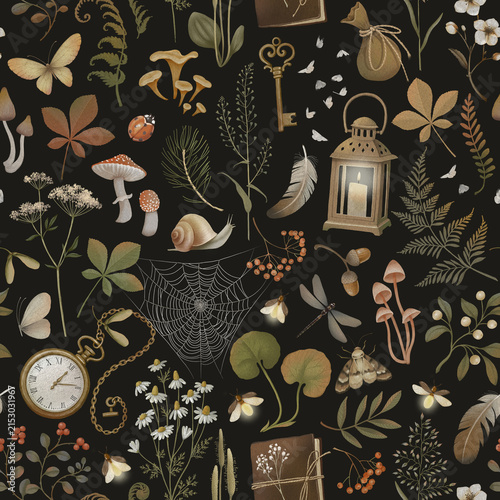 Fotografie Seamless pattern: mysterious forest