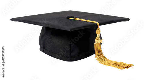 Cuadro en lienzo Black graduation cap with gold tassel and 2024 charm displayed at angle as PNG i