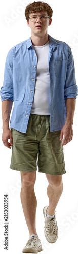 Fotografie Full body young man walking forward in casual clothes isolated on transparent background