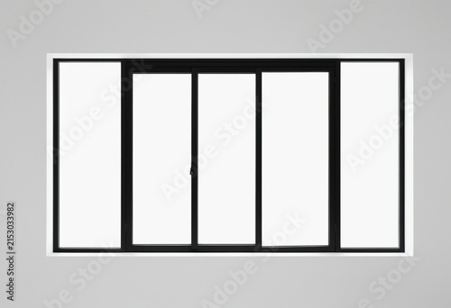 Modern Black Framed Window with Four Panes on Light Gray Background