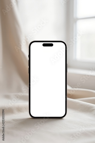 Modern Smartphone Mockup with Blank White Screen on Beige