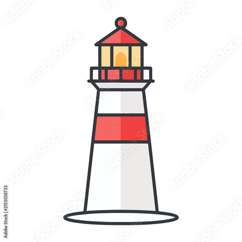Minimalist lighthouse icon with red and white stripes isolated