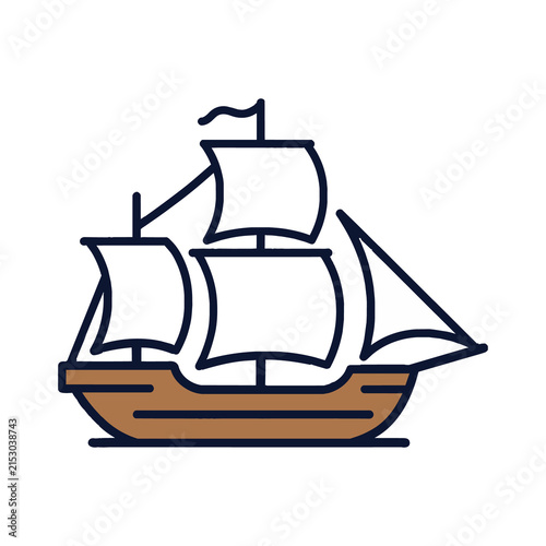 Classic wooden sailing ship icon with white sails