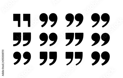 Collection of diverse quotation mark symbols and speech bubble icons vector set.