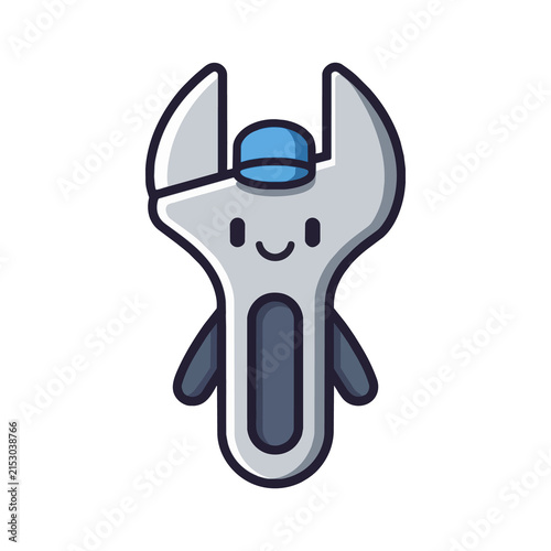 Cute cartoon wrench character wearing a blue cap