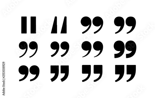 Set of black quotation marks and double quote icons for communication and text messaging.