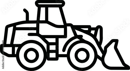 Front loader vehicle, construction heavy machinery, industrial equipment icon, vector illustration