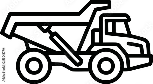 Outline of a dump truck, construction vehicle icon, industrial machinery symbol
