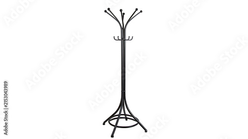 Konstfotografi Classic black metal coat rack floor stand for jackets and hats isolated on trans