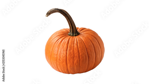 Foto Whole ripe orange pumpkin with green stem for autumn harvest isolated on transpa